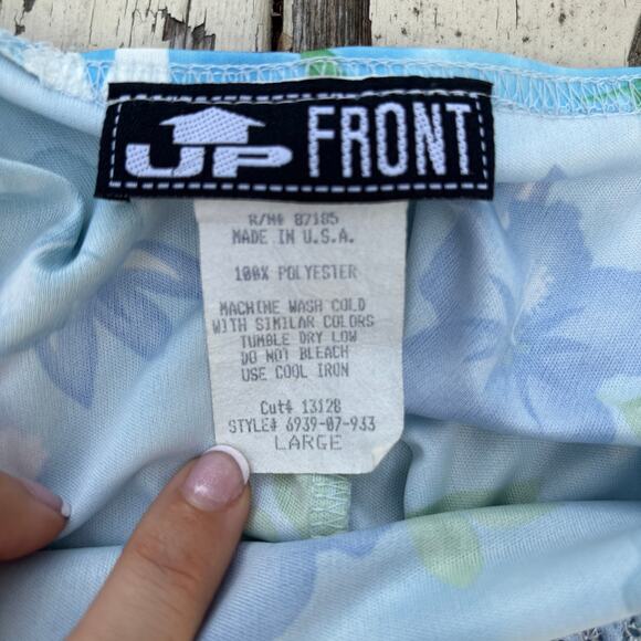 Vintage Y2K Up Front Smocked Mini Dress –‎ Blue Floral Hibiscus Print, Size L - Picture 10 of 11